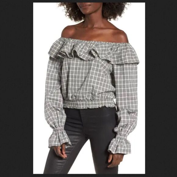 Tularosa Peyton Checker Print Exaggerated Ruffle Blouse Size XS - Picture 1 of 5